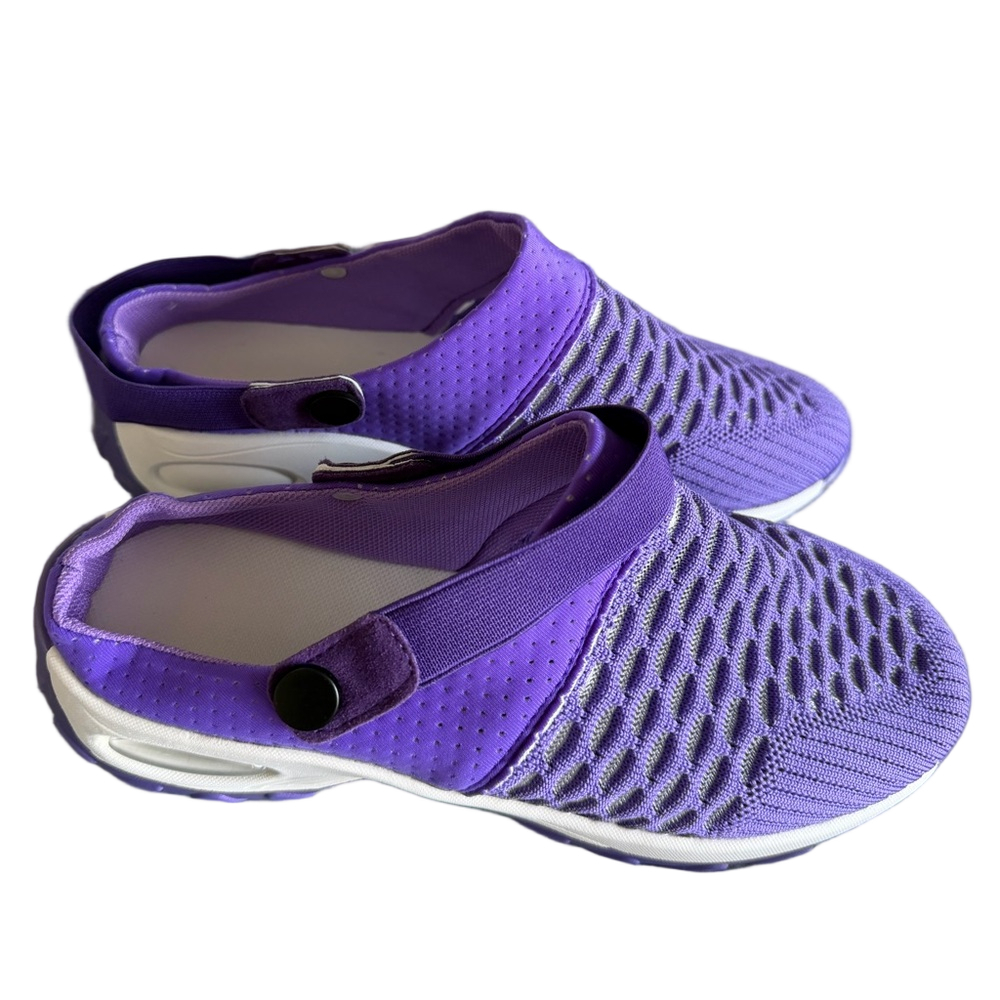 Women's Purple and White Open Heel Strap Mesh Shoe Size 37 aka 7 #614A